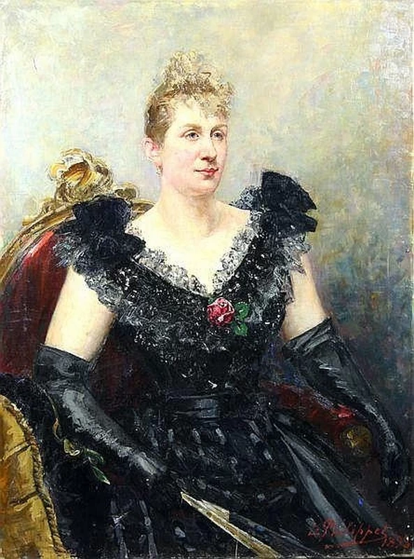 Ritratto di giovane donna in elegante abito di pizzo nero